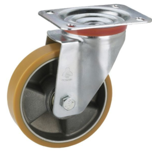 Roulette pivotante Dörner + Helmer avec bande de roulement PU et jante en aluminium boîtier galvanisé 80x25 mm roulement à...