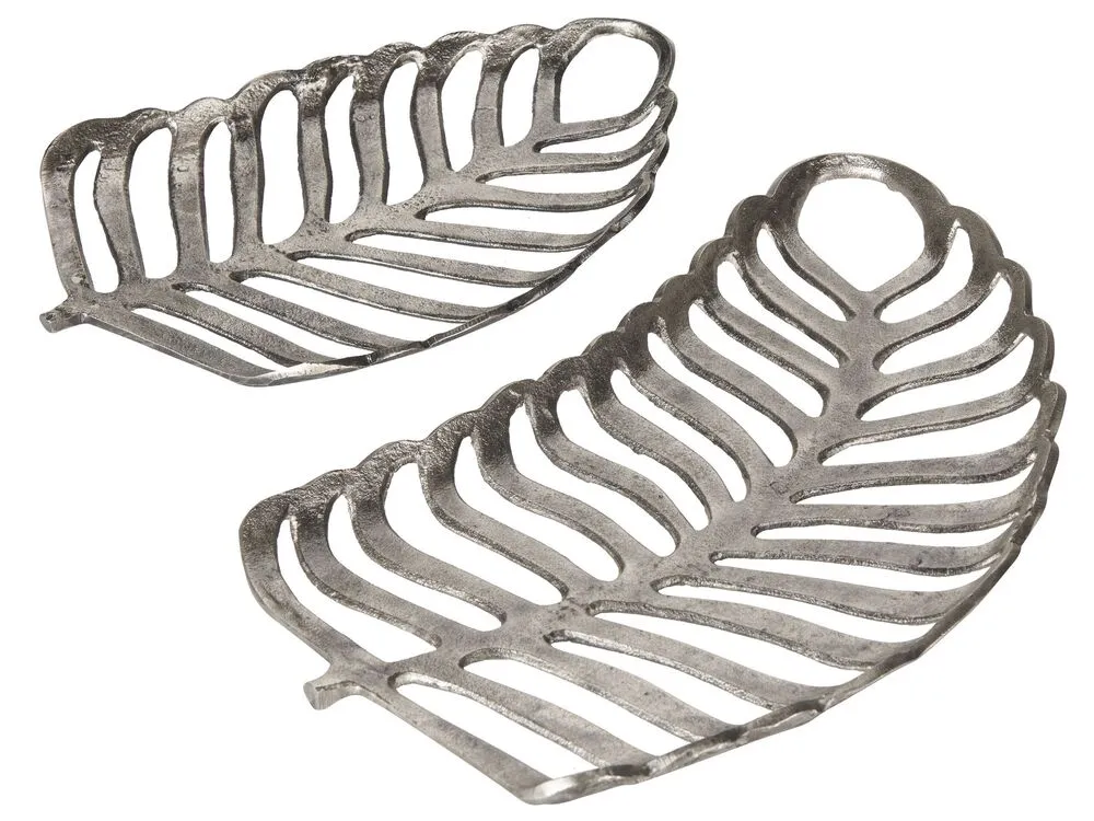 Set de 2 plateaux décoratifs feuille argenté AMNISOS