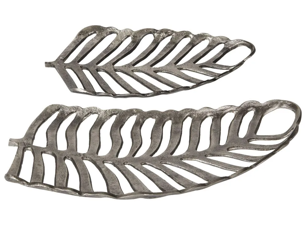 Set de 2 plateaux décoratifs feuille argenté AMNISOS