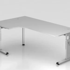 Table d'angle Hammerbacher pied C 200x120cm 90° gris/argent forme d'angle 90° peut être montée à gauche...