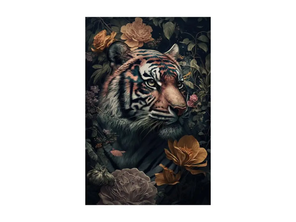 Tableau sur verre synthétique tigre dans la jungle 65x97 cm