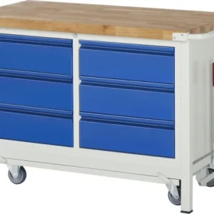 Établi RAU série BASIC-8 - exemple 8473 abaissable conteneur à double fond (6x tiroir) 1250x880x700 mm A5-8473I2-12F se fo...