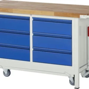 Établi RAU série BASIC-8 - exemple 8473 abaissable conteneur à doublement fond (6x tiroir) 1500x880x700 mm A5-8473I2-15F a...