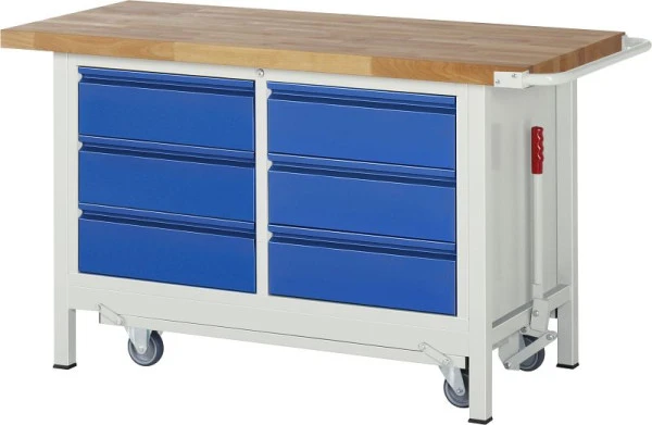Établi RAU série BASIC-8 - exemple 8473 abaissable conteneur à doublement fond (6x tiroir) 1500x880x700 mm A5-8473I2-15F a...