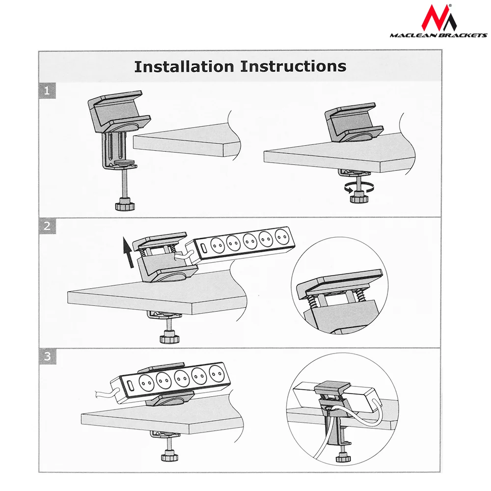 Professionnel Haute Définition Maclean Brackets MC-808 Support de bureau pour multiprise blanc