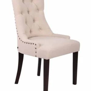Chaise de salle à manger bureau ou coiffeuse capitonné en tissu crème pied sombre FAL10062
