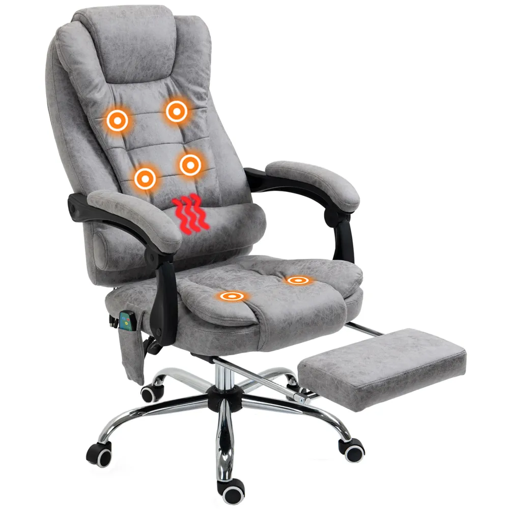 Fauteuil de bureau massant et chauffant, chaise de bureau ergonomique hauteur réglable, dossier inclinable, repose-pieds,...