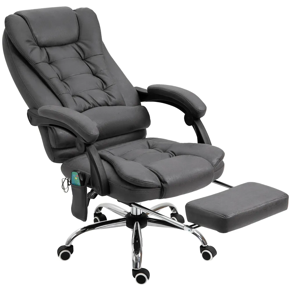 Fauteuil de bureau massant et chauffant, chaise de bureau ergonomique hauteur réglable, dossier inclinable, repose-pieds,...