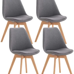 Lot de 4 chaises de salle à manger cuisine bureau style scandinave en tissu gris pieds en bois 10_0000365