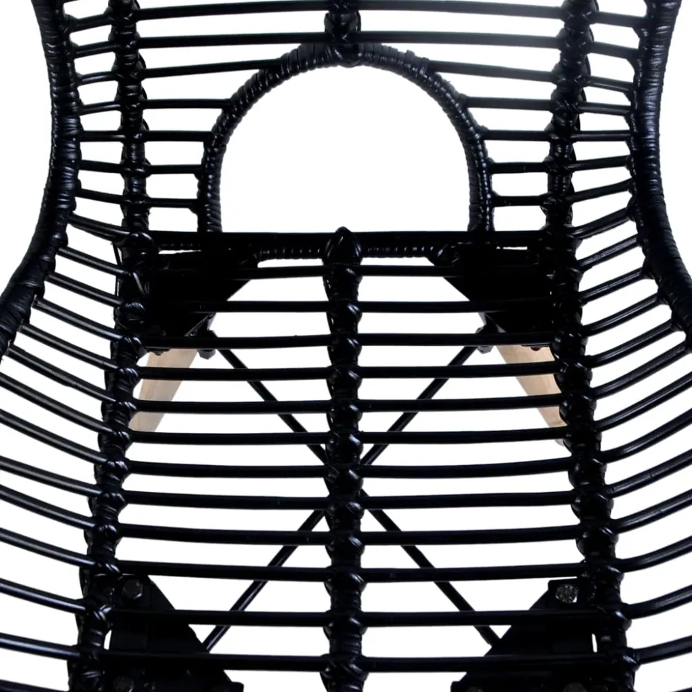 Set de 6 chaises de salle à manger design rustique en rotin naturel noir pieds en bois DEC025700