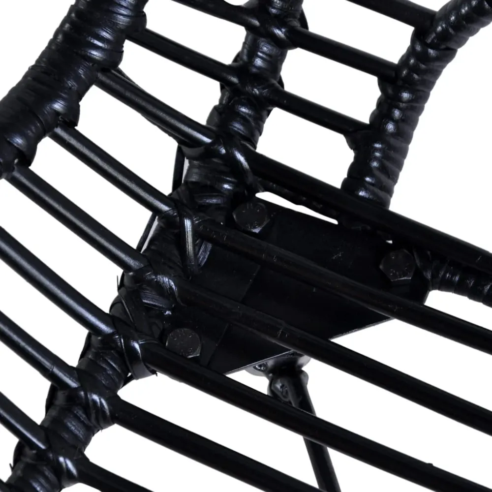 Set de 6 chaises de salle à manger design rustique en rotin naturel noir pieds en bois DEC025700