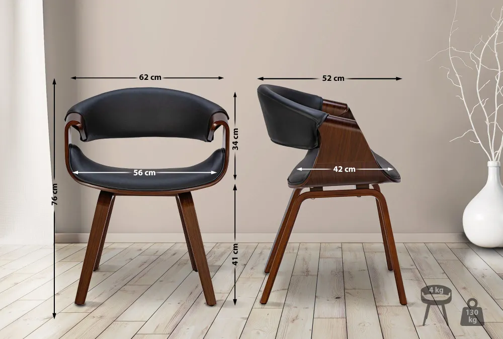 Accessoire Modulable Premium Chaise de salle à manger fauteuil de bureau sans roulette assise en synthétique noir pieds en...