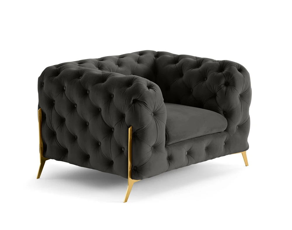 Camden - fauteuil chesterfield en velours - pieds en métal doré (Lot de 4)