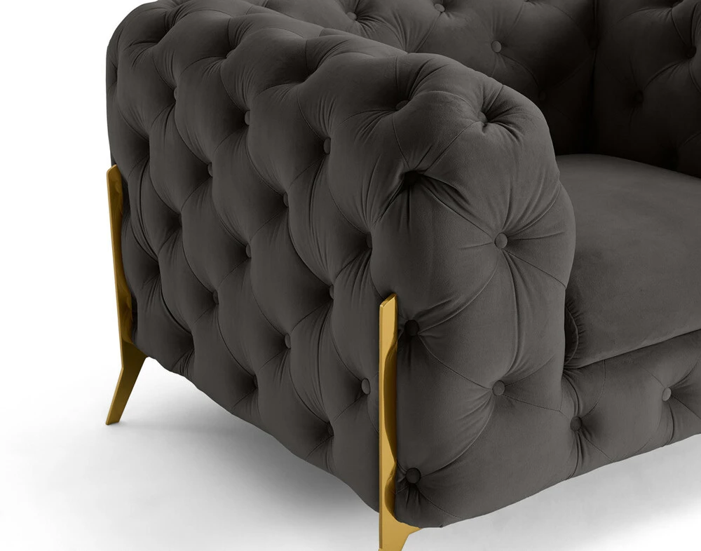 Camden - fauteuil chesterfield en velours - pieds en métal doré (Lot de 4)