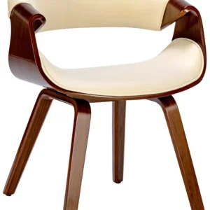 Chaise de salle à manger fauteuil de bureau sans roulette assise en synthétique crème pieds en bois FAL101552 compatible a...