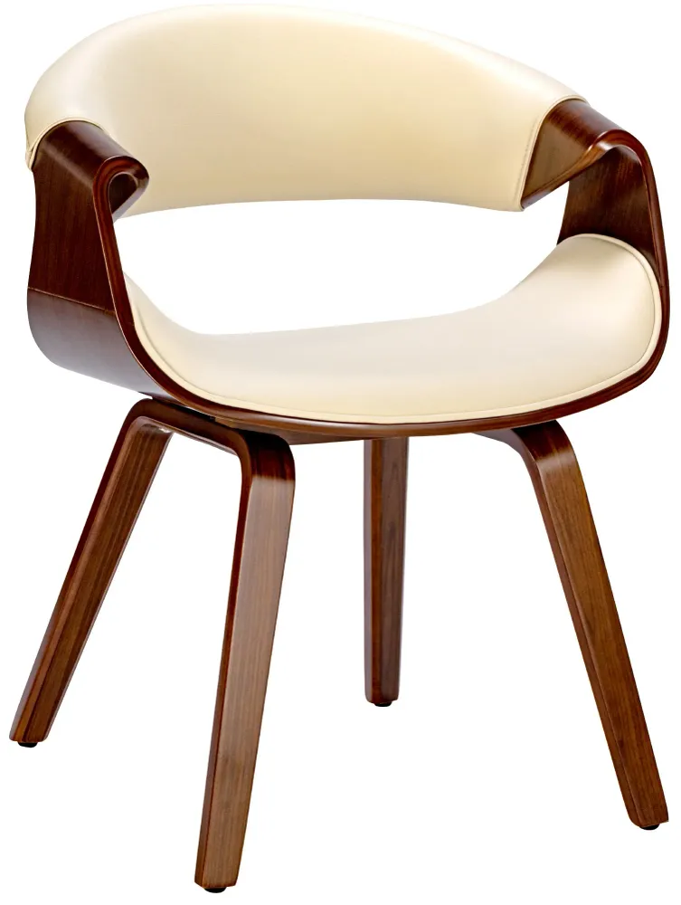 Chaise de salle à manger fauteuil de bureau sans roulette assise en synthétique crème pieds en bois FAL101552 compatible a...
