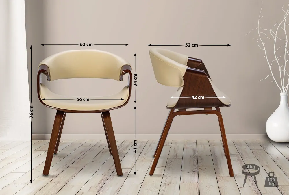 Chaise de salle à manger fauteuil de bureau sans roulette assise en synthétique crème pieds en bois FAL101552 compatible a...