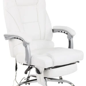 Coussin ergonomique pour Fauteuil de bureau avec fonction massage et repose-pieds ajustables en véritable cuir blanc 10_00...