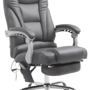 Fauteuil de bureau avec fonction massage repose-pieds en cuir synthétique gris et métal 10_0006928 avec Garantie 2 Ans