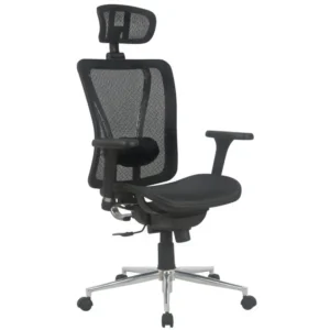 Fauteuil de bureau en métal et tissu noir mat - 65 x 121 x 60 cm en tissu respirant