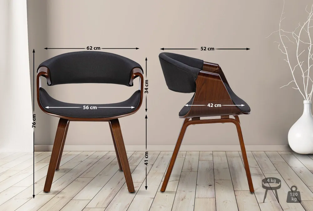 Organisateur de câbles Chaise de salle à manger fauteuil de bureau sans roulette assise en tissu noir pieds en bois FAL101549