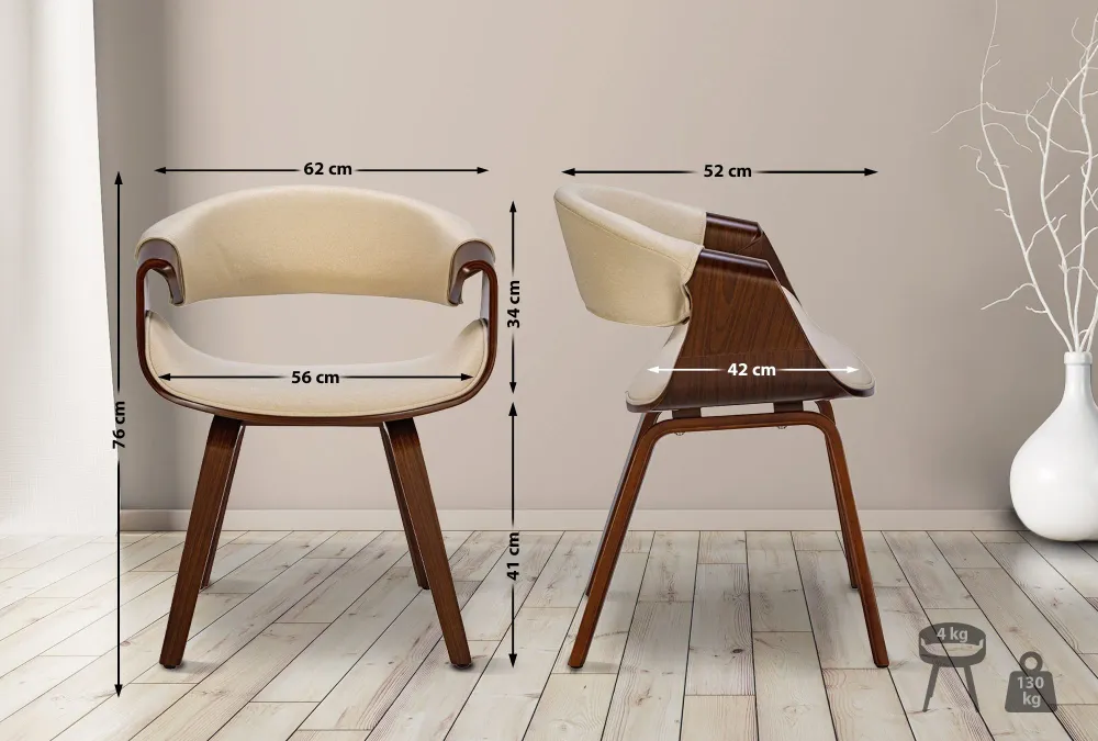 Professionnel Haute Qualité Chaise de salle à manger fauteuil de bureau sans roulette assise en tissu crème pieds en bois...