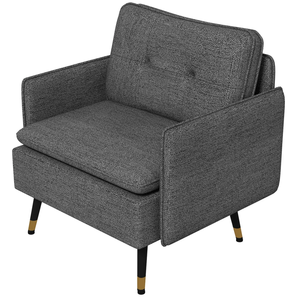 Protection de bord Fauteuil scandinave dossier capitonné avec passepoil en tissu 76 x 68 x 80 cm - gris et pieds en métal...