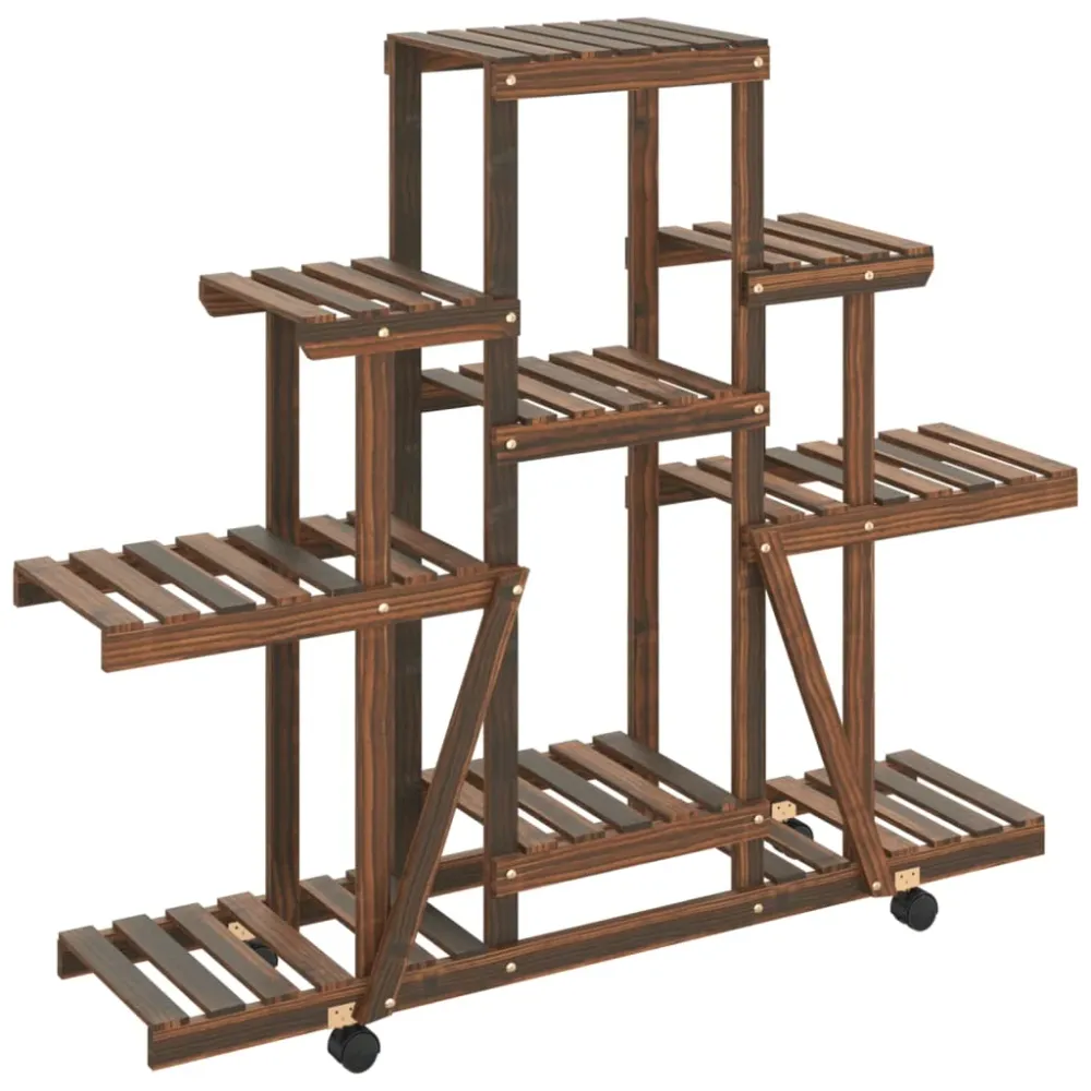 Support à fleurs meuble plante avec roues 110 x 25 x 101 cm bois massif de sapin marron 02_0045224 pour un espace de trava...