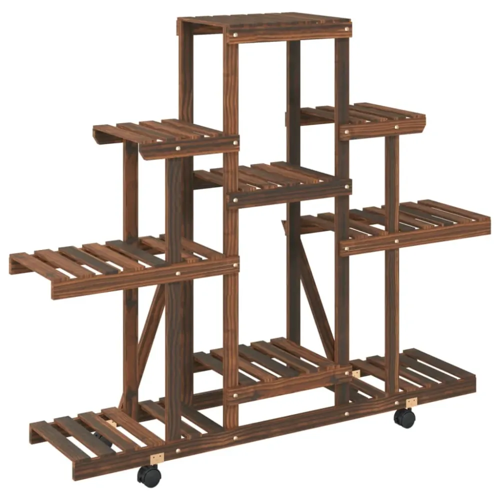 Support à fleurs meuble plante avec roues 110 x 25 x 101 cm bois massif de sapin marron 02_0045224 pour un espace de trava...