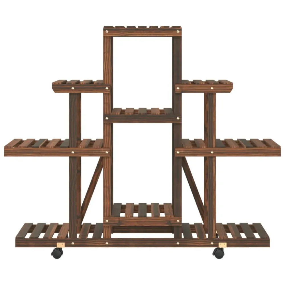 Support à fleurs meuble plante avec roues 110 x 25 x 101 cm bois massif de sapin marron 02_0045224 pour un espace de trava...