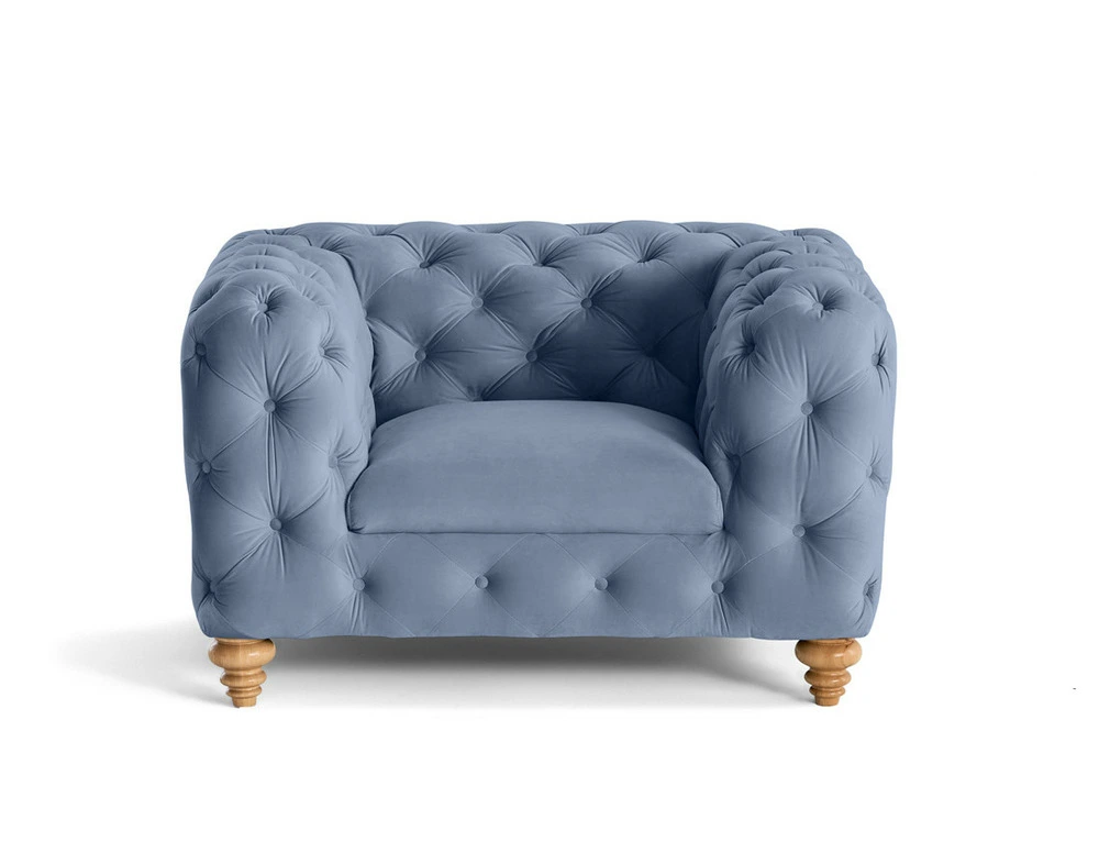 Walter - fauteuil chesterfield en velours - pieds bois - Conforme aux Normes de Sécurité