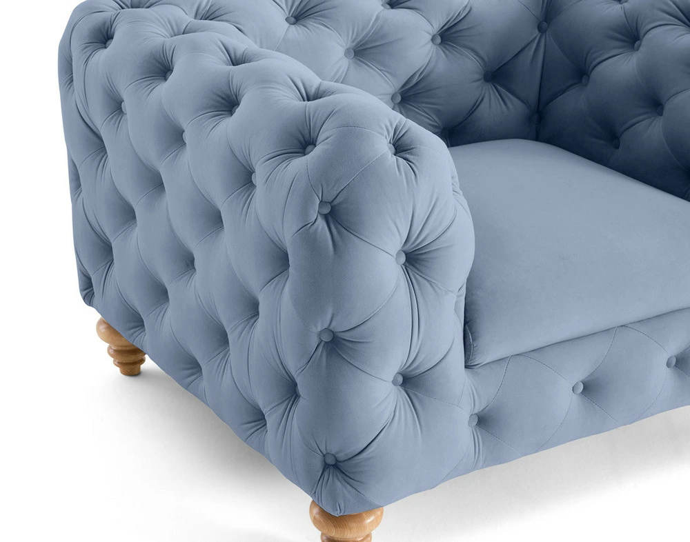 Walter - fauteuil chesterfield en velours - pieds bois - Conforme aux Normes de Sécurité