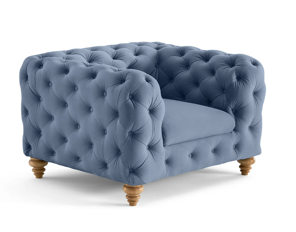 Walter - fauteuil chesterfield en velours - pieds bois - Conforme aux Normes de Sécurité
