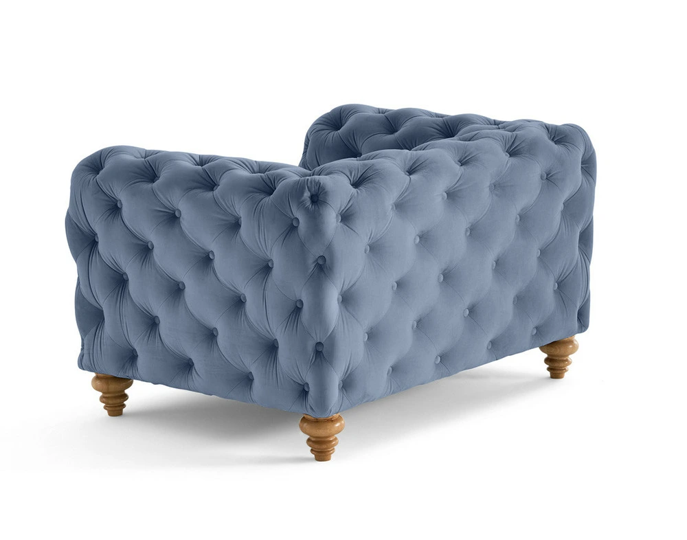 Walter - fauteuil chesterfield en velours - pieds bois - Conforme aux Normes de Sécurité
