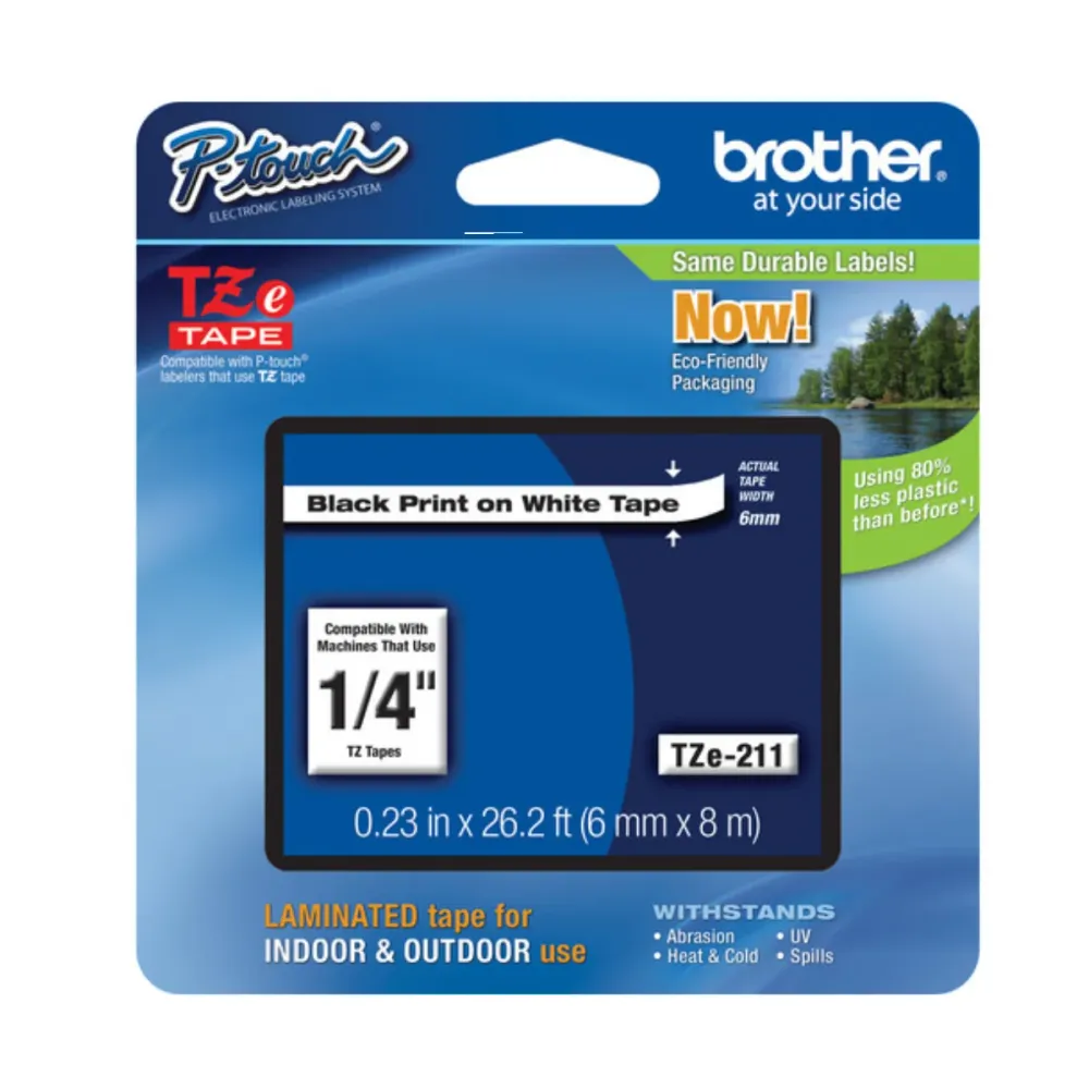 BROTHER TZe-211 BROTHER TZe-211 Ruban Laminé Noir Sur Blanc Pour Étiqueteuses P-touch