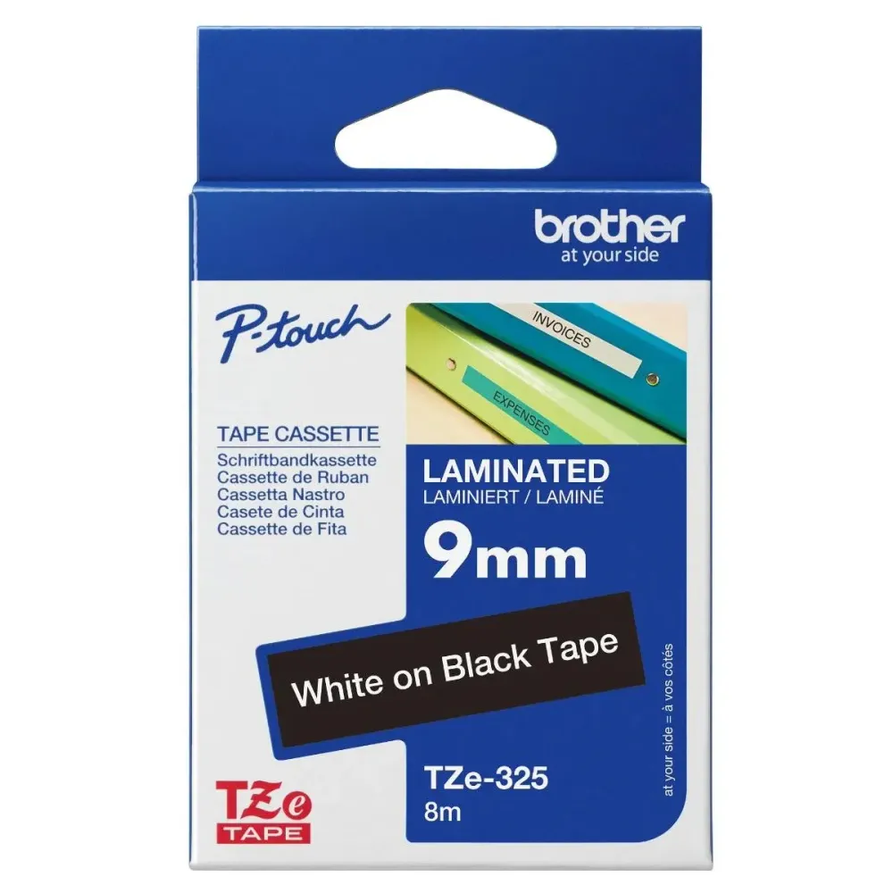 BROTHER TZe-325 Ruban Laminé Noir avec Texte Blanc pour Étiqueteuse P-touch