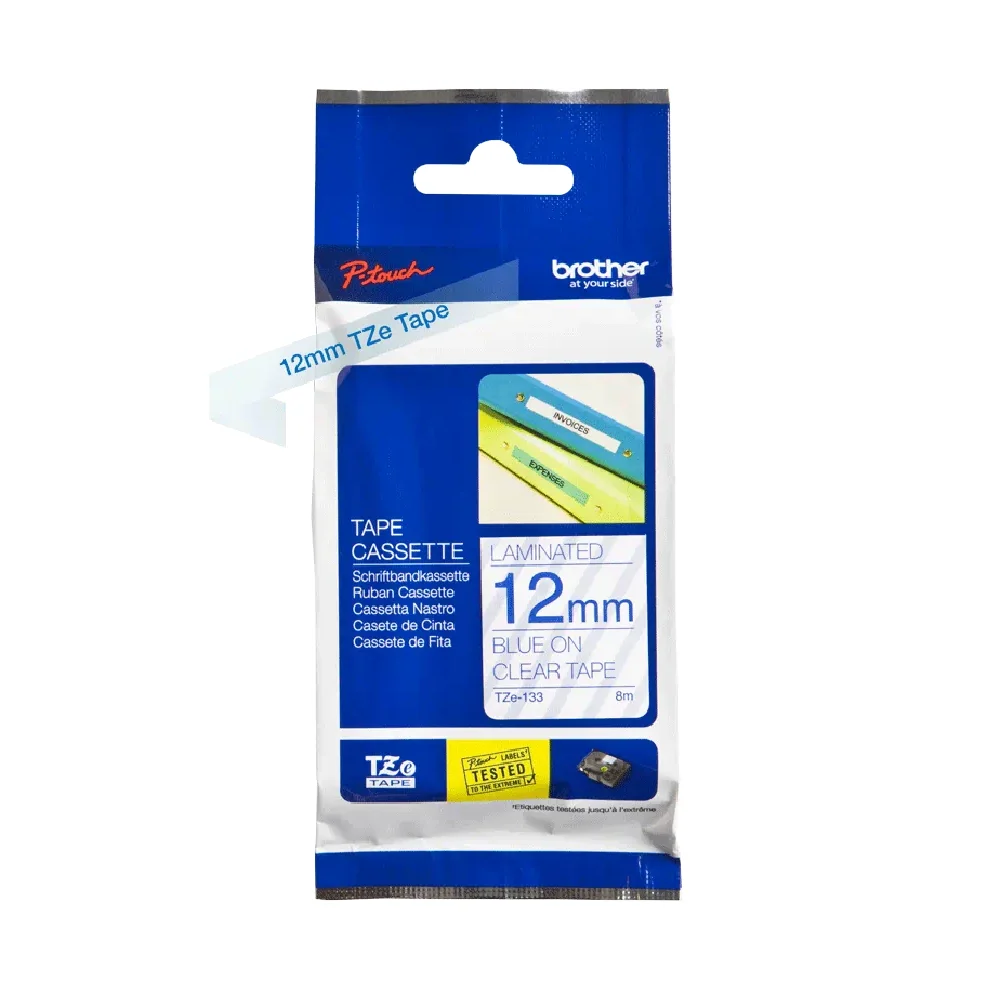 Brother - Cassette à ruban TZe-133 pour étiqueteuse Brother | 12mm x 8m | Bleu sur Transparent - TZE133