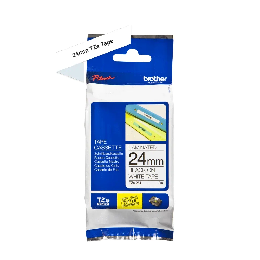 Brother - Cassette à ruban TZe-251 pour étiqueteuse Brother | 24mm x 8m | Noir sur Blanc - TZE251