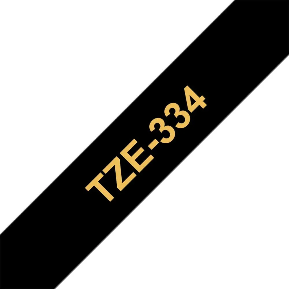 Brother - Cassette à ruban TZe-334 pour étiqueteuse Brother | 12mm x 8m | Doré sur Noir - TZE334