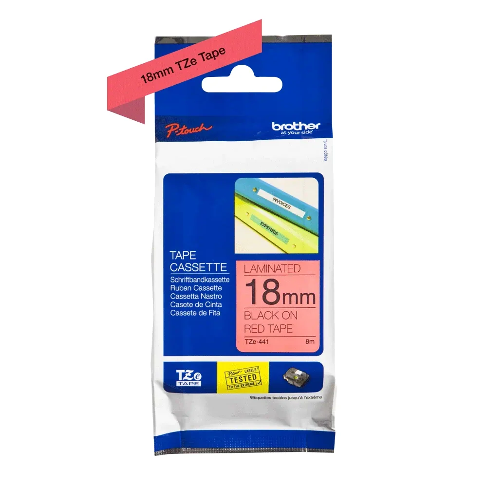 Brother - Cassette à ruban TZe-441 pour étiqueteuse Brother | 18mm x 8m | Noir sur Rouge - TZE441