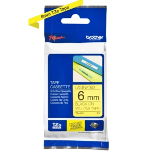 Brother - Cassette à ruban TZe-611 pour étiqueteuse Brother | 6 mm x 8 m | Noir sur Jaune - TZE611