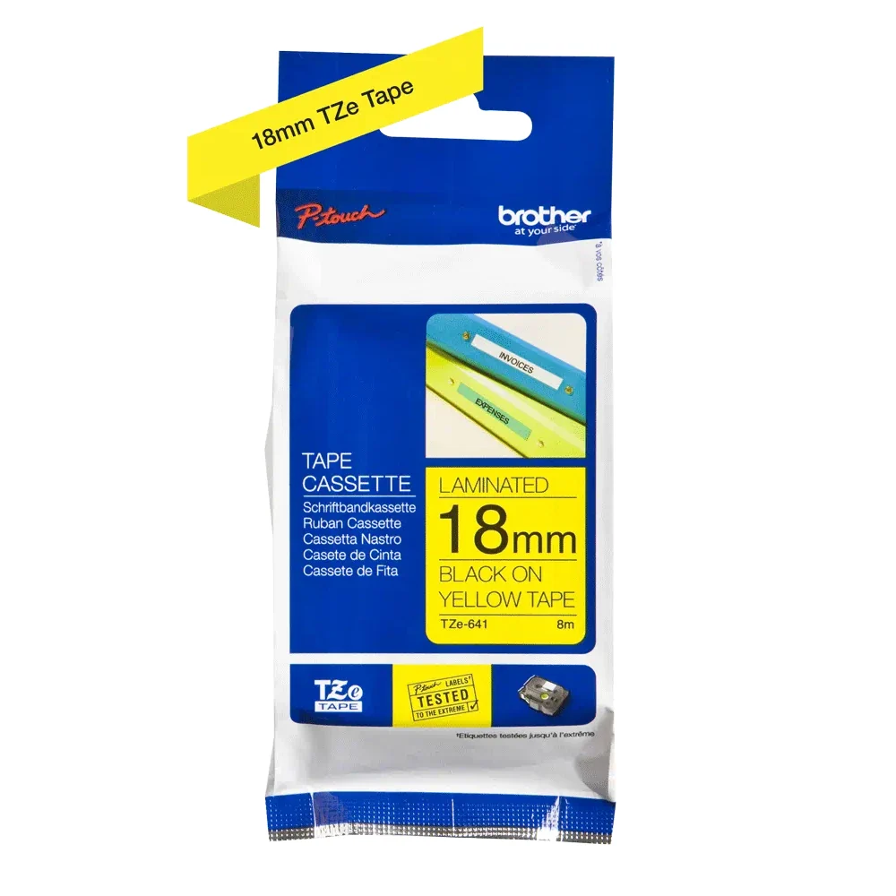 Brother - Cassette à ruban TZe-641 pour étiqueteuse Brother | 18mm x 8m | Noir sur Jaune - TZE641