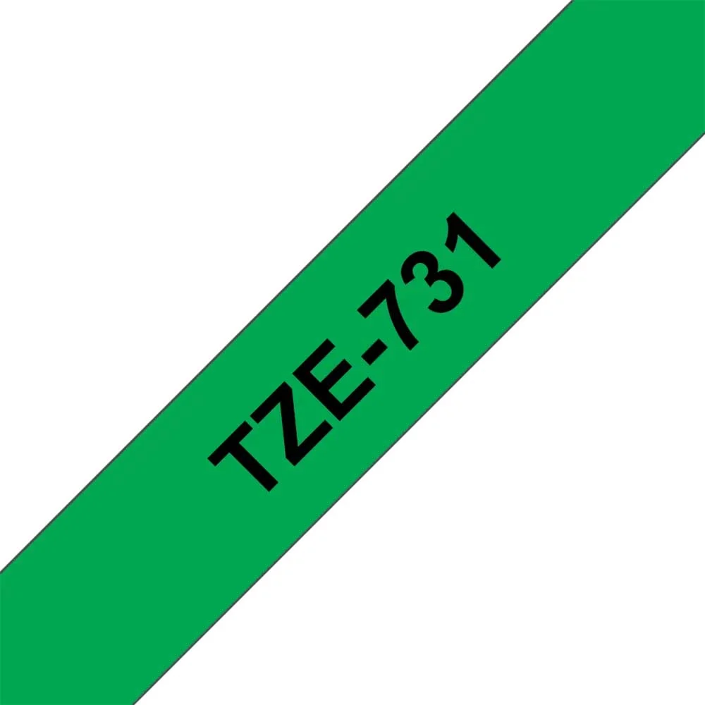 Brother - Cassette à ruban TZe-731 pour étiqueteuse Brother | 12mm x 8m | Noir sur Vert - TZE731