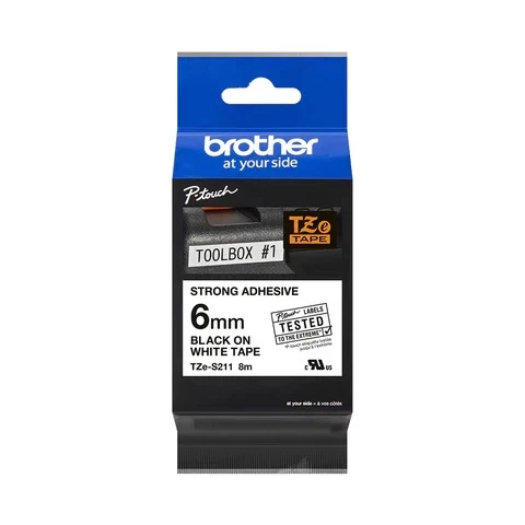 Brother - Cassette à ruban TZe-S211 pour étiqueteuse Brother | 6mm x 8 m | Noir sur Blanc - TZES211