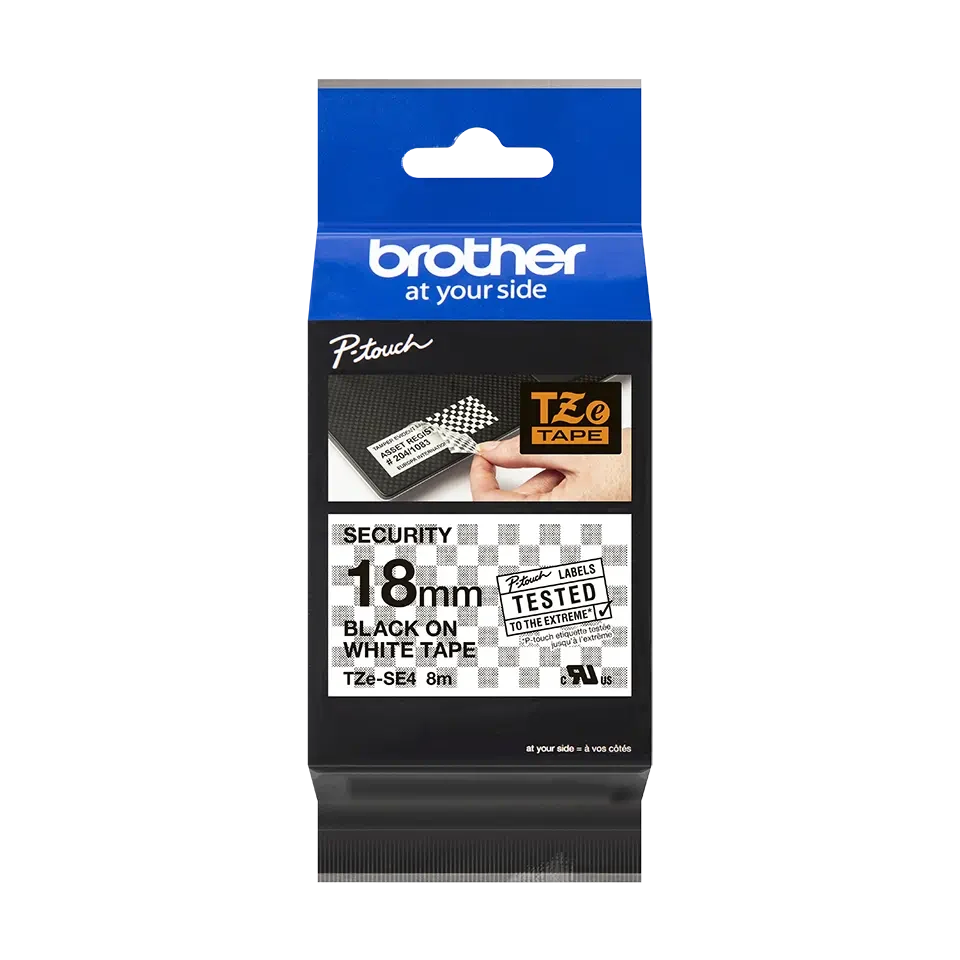 Brother - Cassette à ruban TZe-SE4 pour étiqueteuse Brother | 18 mm x 8m | Noir sur Blanc - TZESE4