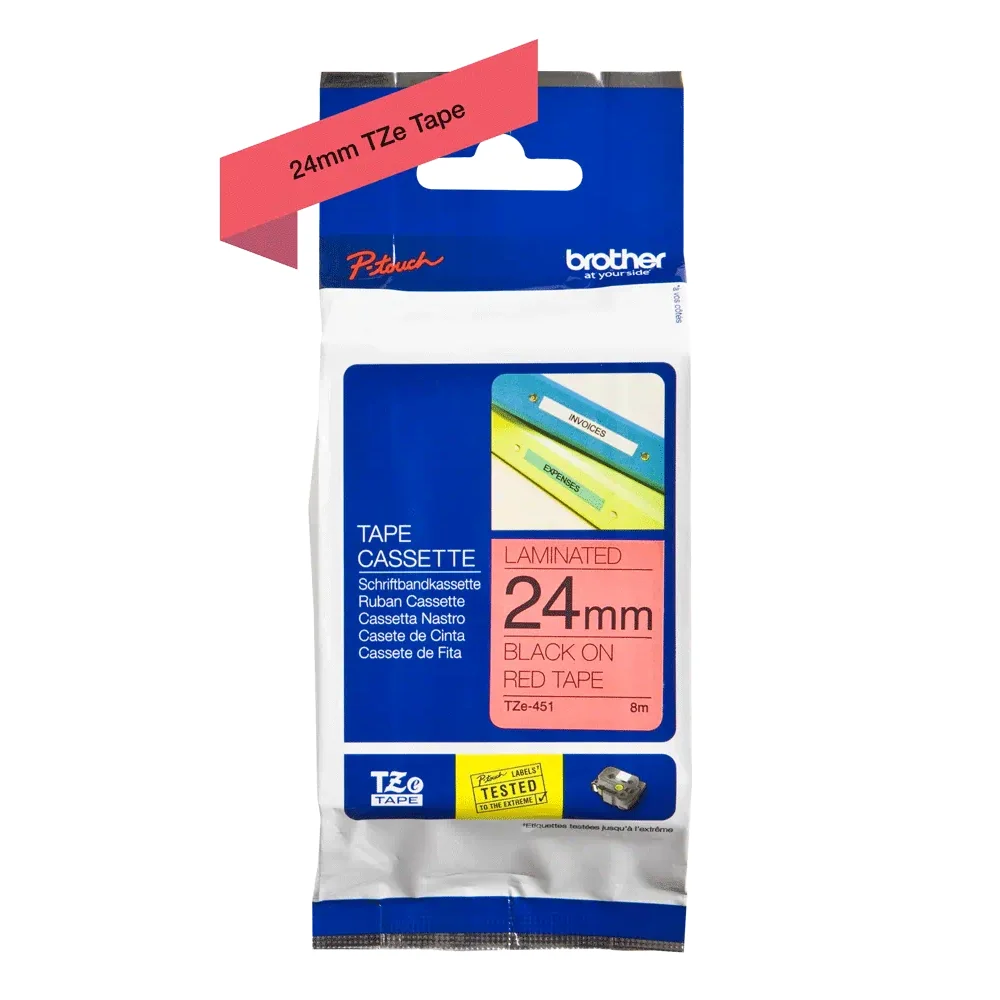 Cassette originale à ruban pour étiqueteuse Brother 24mm noir sur rouge - TZe-451
