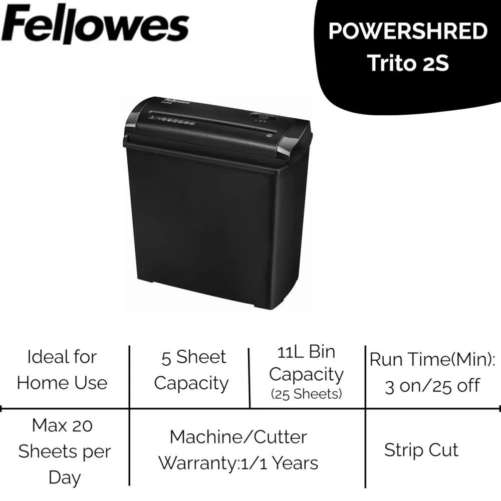 Déchiqueteuse de Papier Fellowes Trito 2S 11 L Noir