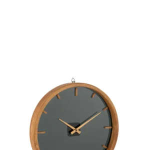 J-Line Rond klok - hout/ glas - bruin/ zwart - ? 40 cm