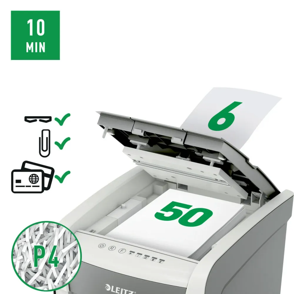 Déchiqueteuse de Papier Leitz IQ Autofeed 50X P4 20 L