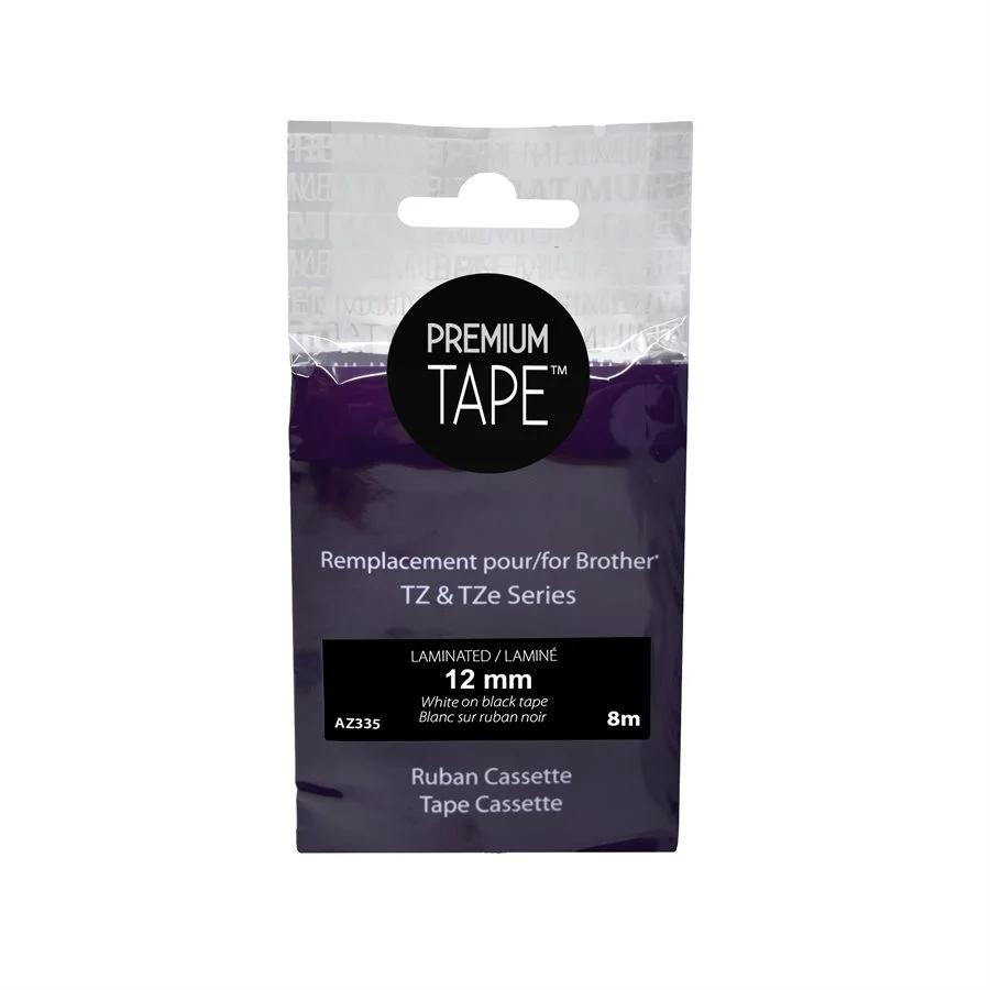 Brother TZ-335 BLANC/NOIR 12mm compatible 2/pqt *LIVRAISON GRATUITE Premium Tape